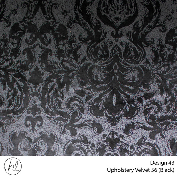 Velvet Printed Upholstery 56 (Design 43) (Black) (140cm Wide) Per m