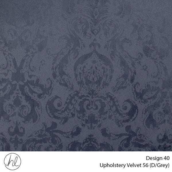 Velvet Printed Upholstery 56 (Design 40) (Dark Grey) (140cm Wide) Per m