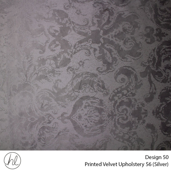 Printed Velvet Upholstery 56 (Design 50) (Silver) (140cm Wide) Per m