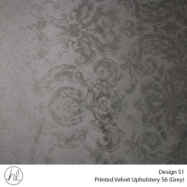 Printed Velvet Upholstery 51 (Design 51) (Grey) (140cm Wide) Per m