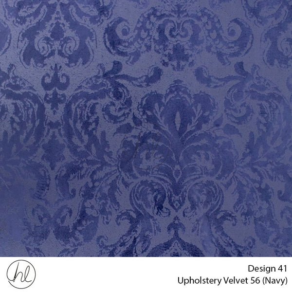Velvet Printed Upholstery 56 (Design 41) (Navy) (140cm Wide) Per m