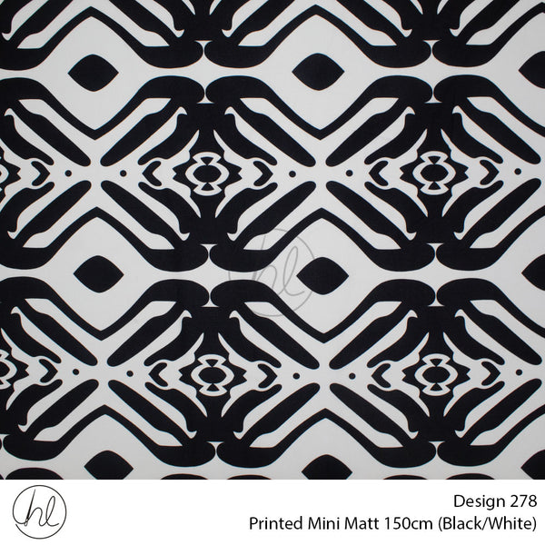 Printed Mini Matt (Design 279) (150cm) (Per m) (Black/White)