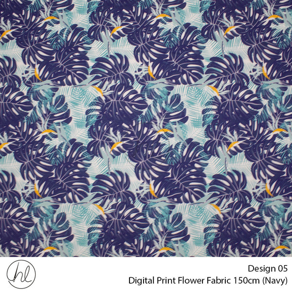 Digital Print Flower Fabric (Design 05) (150cm) (Per m) (Navy)