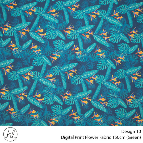 Digital Print Flower Fabric (Design 10) (150cm) (Per m) (Green)