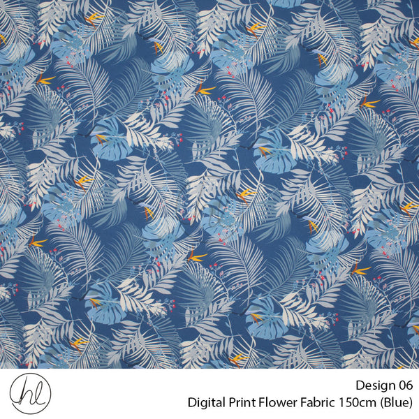 Digital Print Flower Fabric (Design 06) (150cm) (Per m) (Blue)