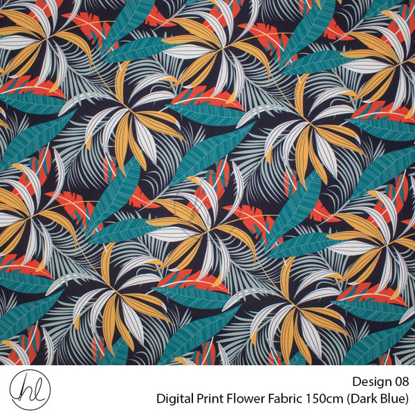 Digital Print Flower Fabric (Design 08) (150cm) (Per m) (Dark Blue)