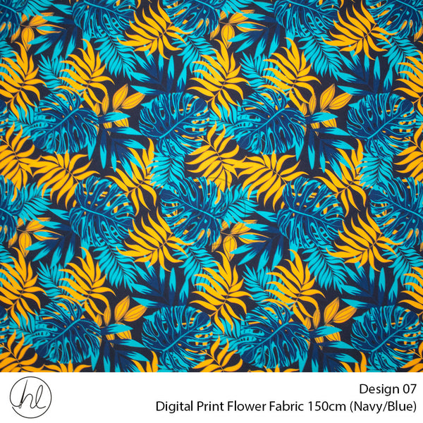 Digital Print Flower Fabric (Design 07) (150cm) (Per m) (Navy/Blue)