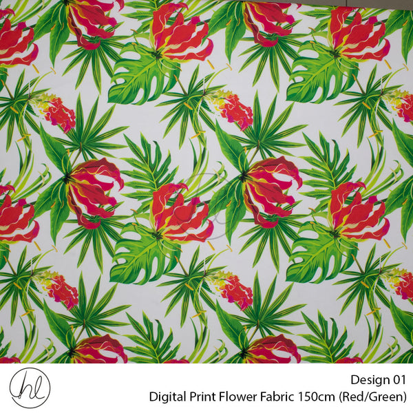 Digital Print Flower Fabric (Design 01) (150cm) (Per m) (Red/Green)