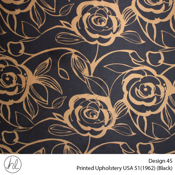 USA Printed Upholstery 51 (Design 45) (Black) (140cm Wide) Per m