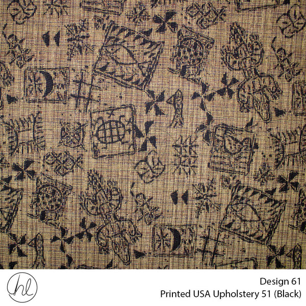 Printed USA Upholstery 51 (Design 61) (Black) (140cm Wide) Per m