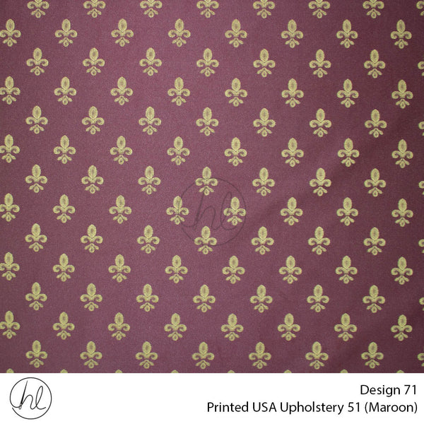 Printed USA Upholstery 51 (Design 71) (Maroon) (140cm Wide) Per m