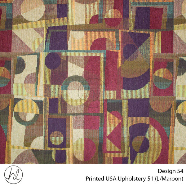 Printed USA Upholstery 51 (Design 54) (L/Maroon) (140cm Wide) Per m