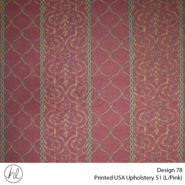 Printed USA Upholstery 51 (Design 78) (Light Pink) (140cm Wide) Per m