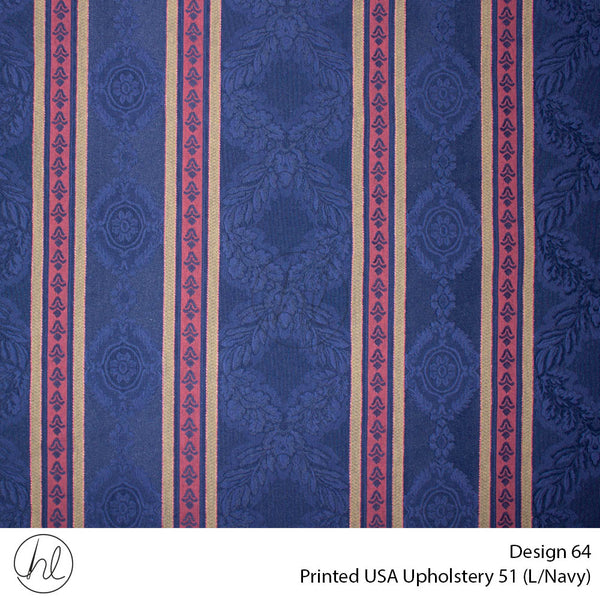 Printed USA Upholstery 51 (Design 64) (Light Navy) (140cm Wide) Per m