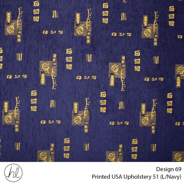 Printed USA Upholstery 51 (Design 69) (Light Navy) (140cm Wide) Per m