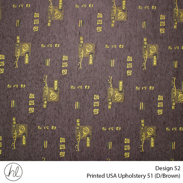 Printed USA Upholstery 51 (Design 52) (D/Brown) (140cm Wide) Per m