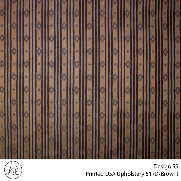 Printed USA Upholstery 51 (Design 59) (D/Brown) (140cm Wide) Per m