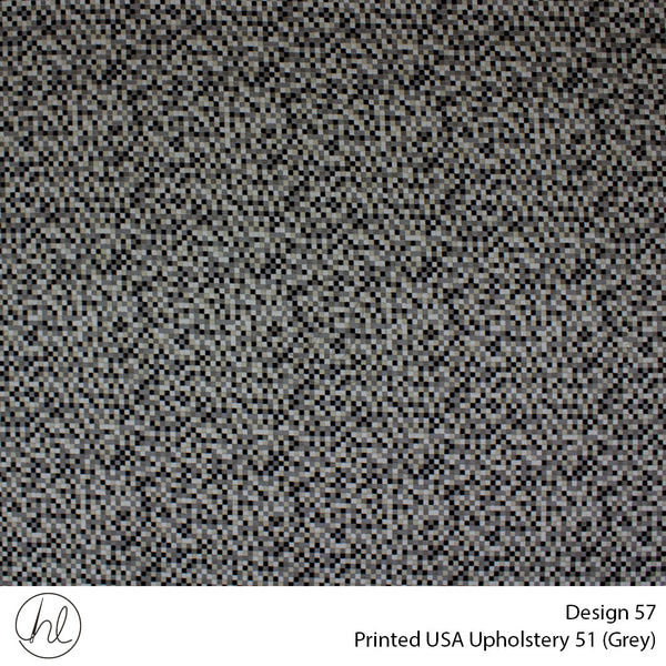 Printed USA Upholstery 51 (Design 57) (Grey) (140cm Wide) Per m