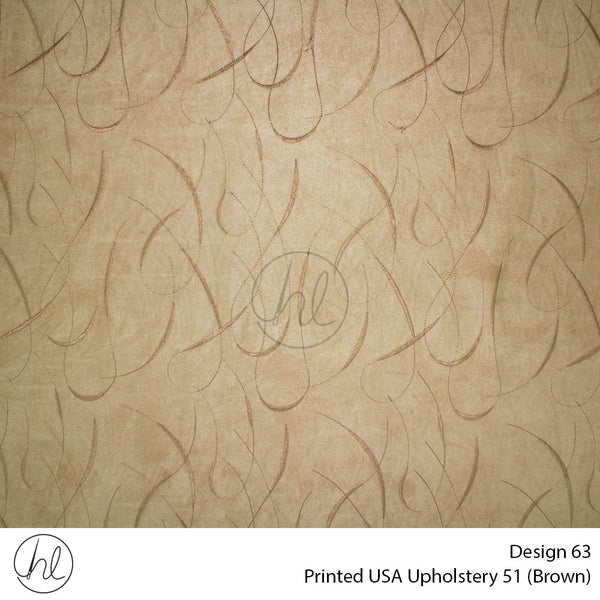 Printed USA Upholstery 51 (Design 63) (Brown) (140cm Wide) Per m