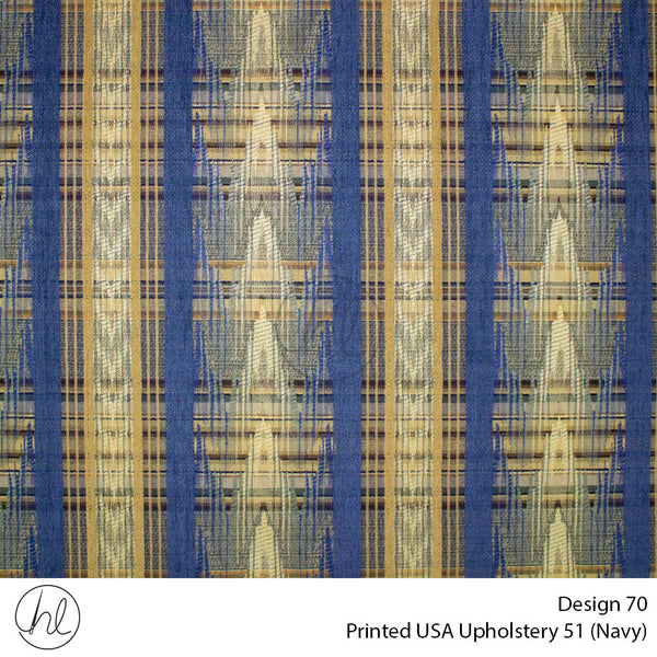 Printed USA Upholstery 51 (Design 70) (Navy/Gold) (140cm Wide) Per m