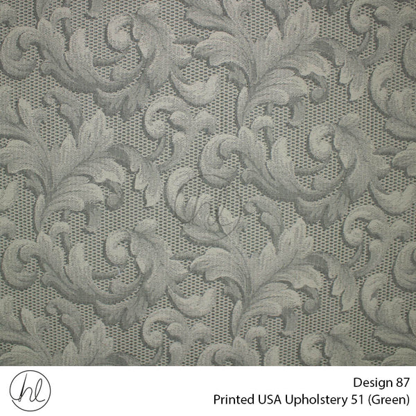 Printed USA Upholstery 51 (Design 87) (Green) (140cm Wide) Per m