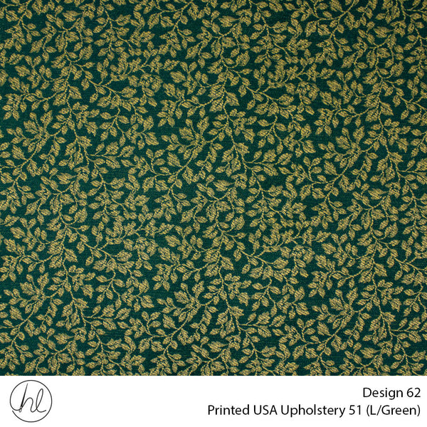 Printed USA Upholstery 51 (Design 62) (Green) (140cm Wide) Per m