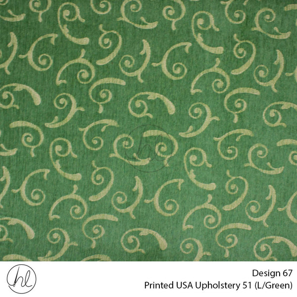 Printed USA Upholstery 51 (Design 67) (Light Green) (140cm Wide) Per m