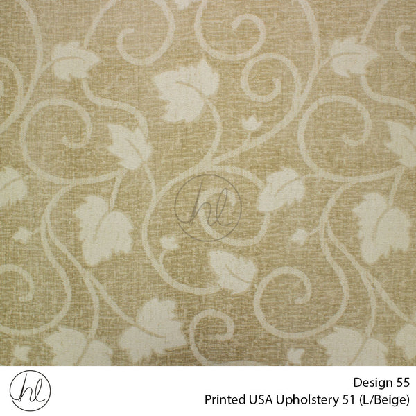 Printed USA Upholstery 51 (Design 55) (L/Beige) (140cm Wide) Per m