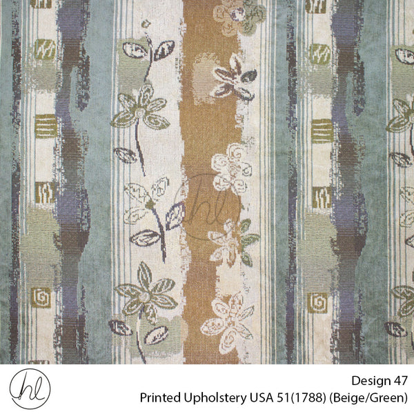 USA Printed Upholstery 5 (Design 47) (Beige/Green) (140cm Wide) Per m