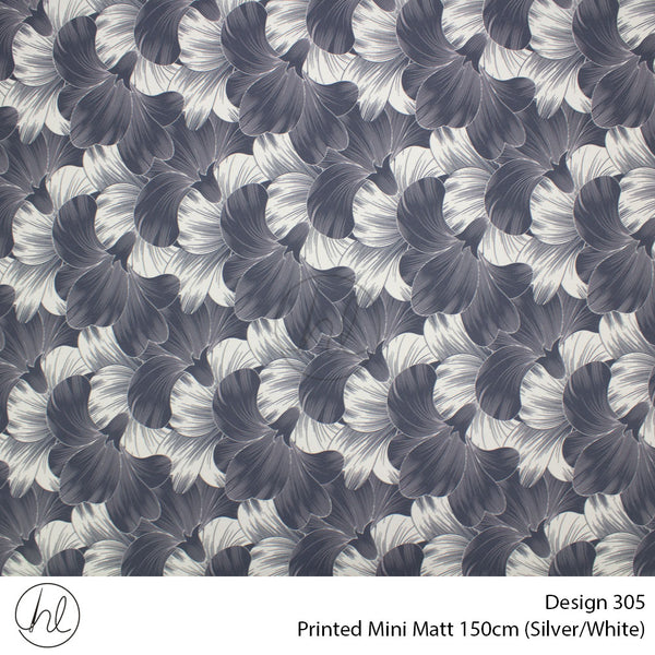Printed Mini Matt (Design 305) (150cm) (Per m) (Silver/White)