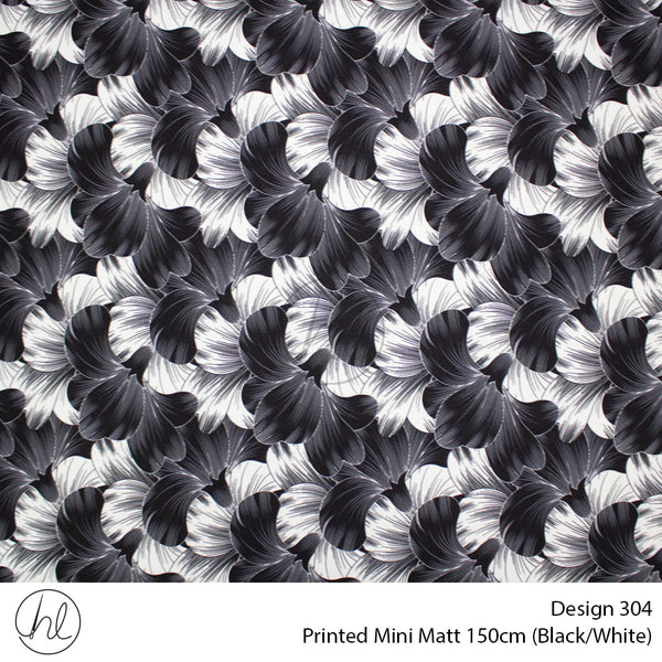 Printed Mini Matt (Design 304) (150cm) (Per m) (Black/White)