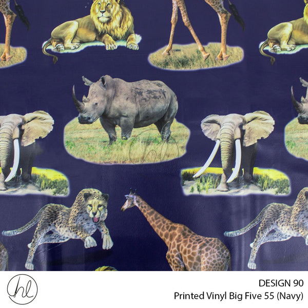 Printed Vinyl Big Five (Design 90) (Navy) (140cm) Per m