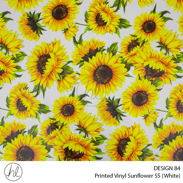 Printed Vinyl Sunflowers (Design 84) (White) (140cm) Per m