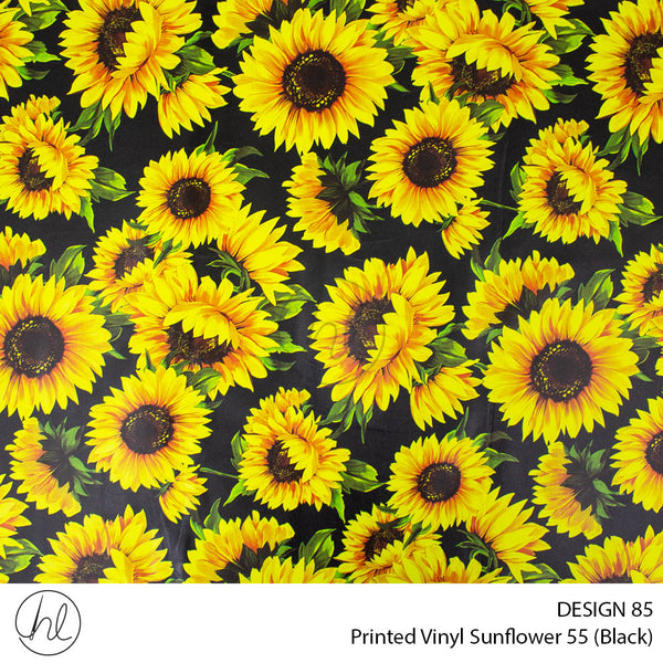 Printed Vinyl Sunflowers (Design 85) (Black) (140cm) Per m