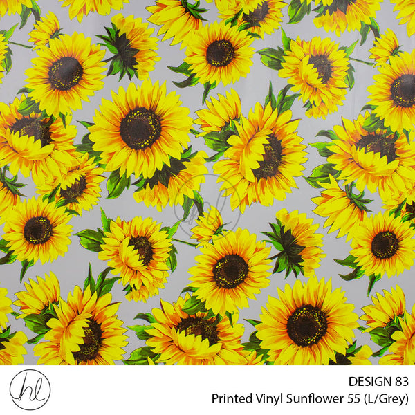 Printed Vinyl Sunflowers (Design 83) (Light Grey) (140cm) Per m