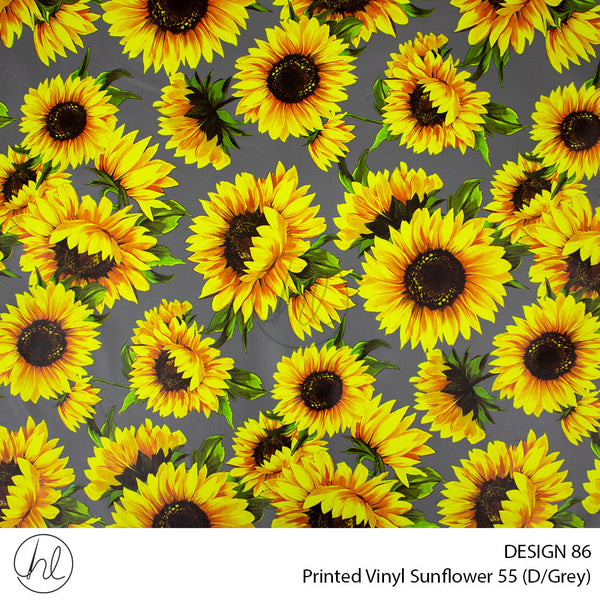 Printed Vinyl Sunflowers (Design 86) (Dark Grey) (140cm) Per m