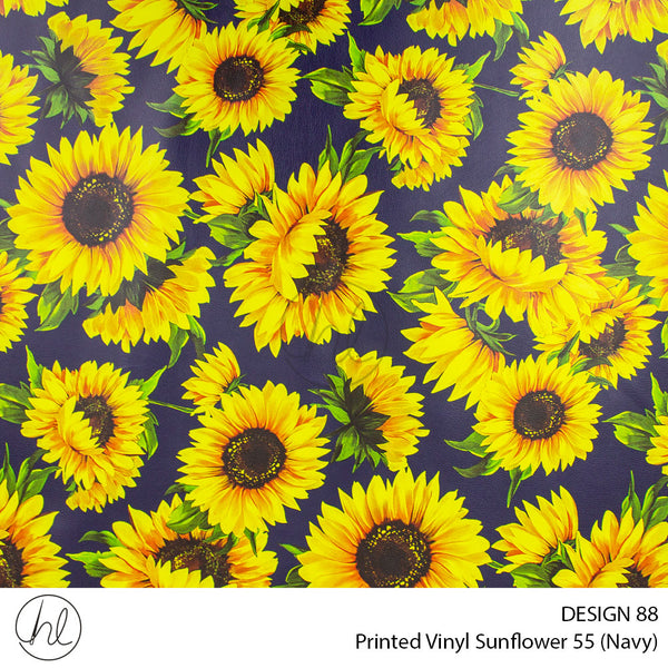 Printed Vinyl Sunflowers (Design 88) (Navy) (140cm) Per m