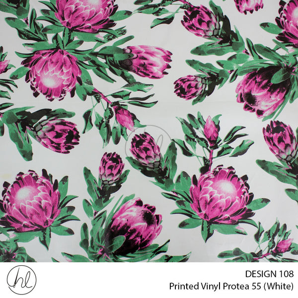 Printed Vinyl Protea (Design 108) (White) (140cm) Per m