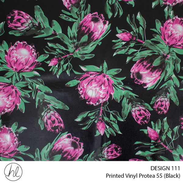 Printed Vinyl Protea (Design 111) (Black) (140cm) Per m