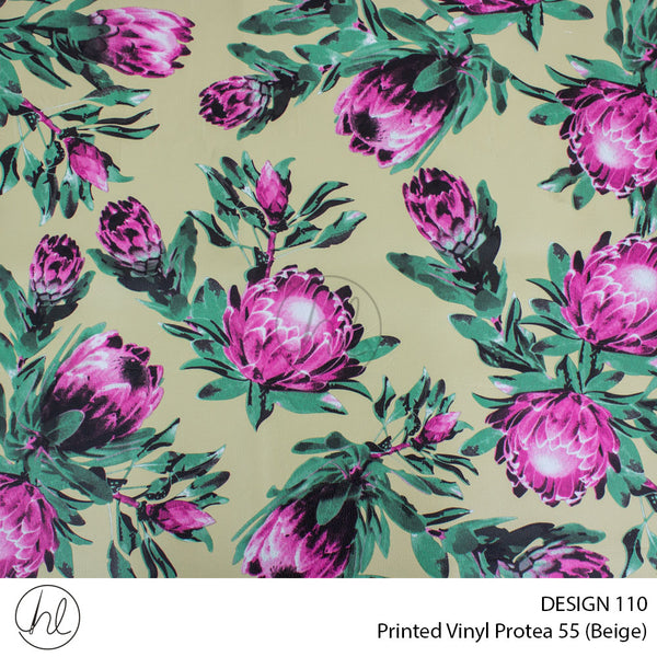 Printed Vinyl Protea (Design 110) (Beige) (140cm) Per m