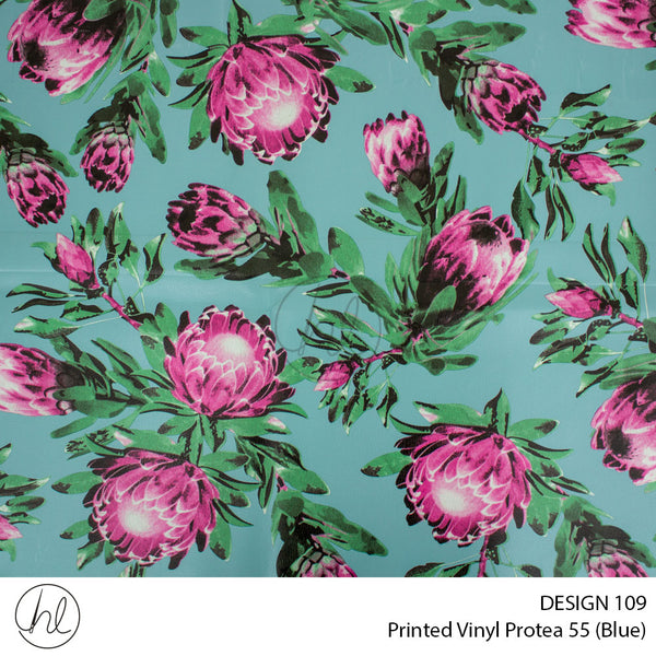 Printed Vinyl Protea (Design 109) (Blue) (140cm) Per m