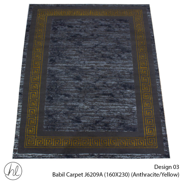 Babil Carpet (160X230) (Design 03) (Anthracite/Yellow)