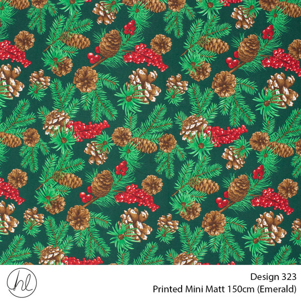 Printed Mini Matt (Design 323) (150cm) (Per m) (Emerald)