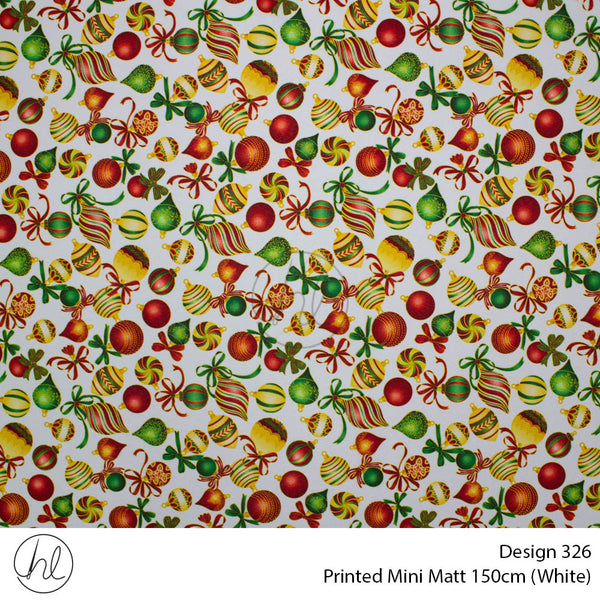 Printed Mini Matt (Design 326) (150cm) (Per m) (White)