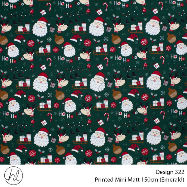 Printed Mini Matt (Design 322) (150cm) (Per m) (Emerald)