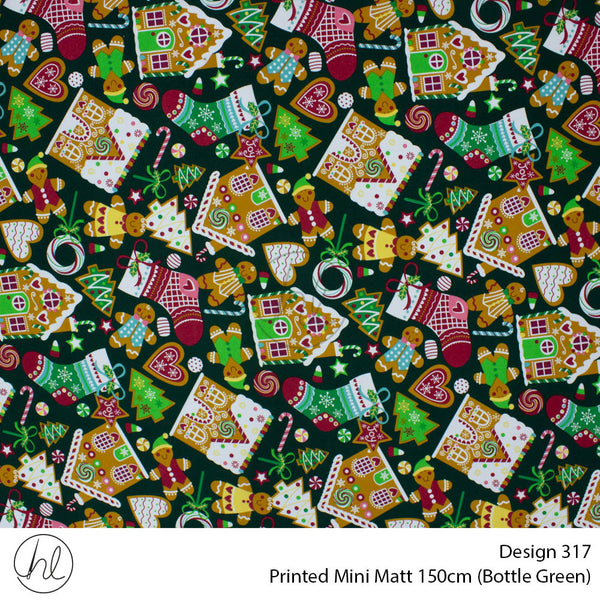 Printed Mini Matt (Design 317) (150cm) (Per m) (Bottle Green)