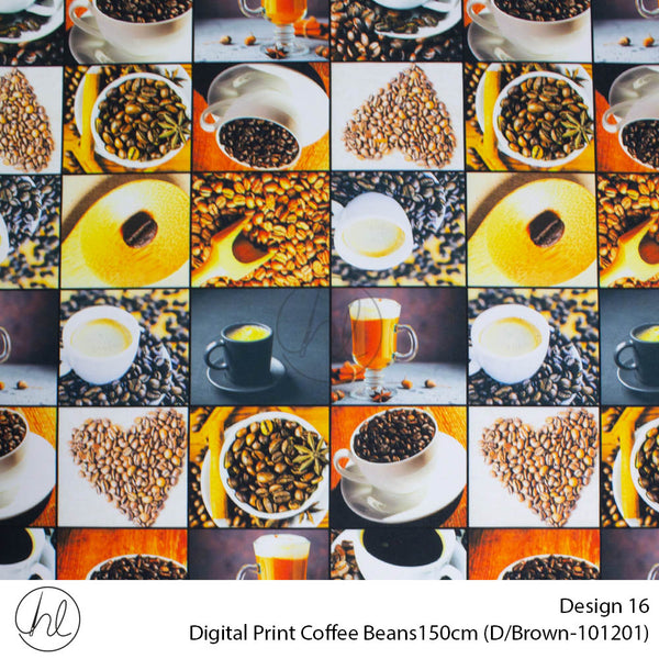 Digital Print Coffee Beans Fabric (Design 16) (150cm) (Per m) (D/Brown)