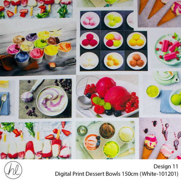 Digital Print Dessert Bowls Fabric (Design 11) (150cm) (Per m) (White)