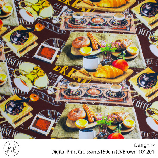 Digital Print Croissants Fabric (Design 14) (150cm) (Per m) (D/Brown)