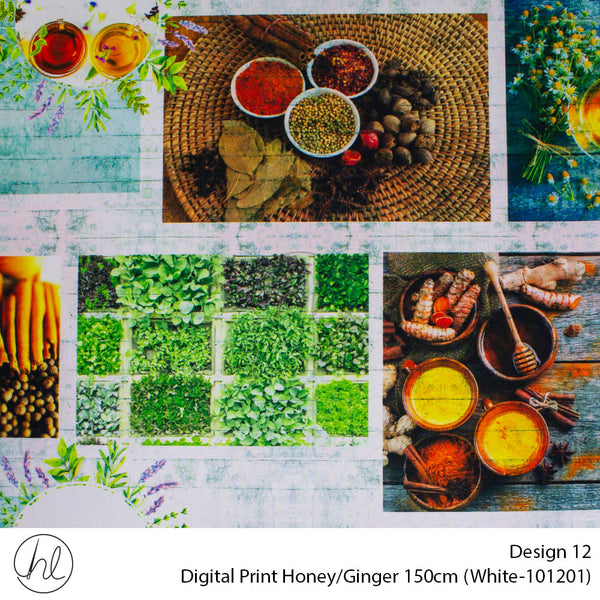 Digital Print Honey/Ginger Fabric (Design 12) (150cm) (Per m) (White)